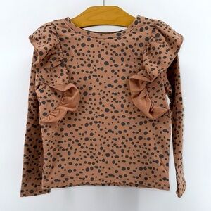 Grayson Mini Girls Ruffle Sweatshirt - Brown Polka Dot